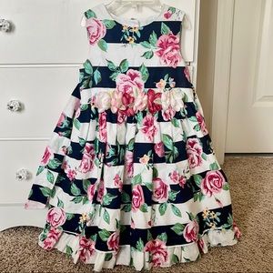 Pastourelle by Pippa & Julie pink floral & navy stripe dress, size 5